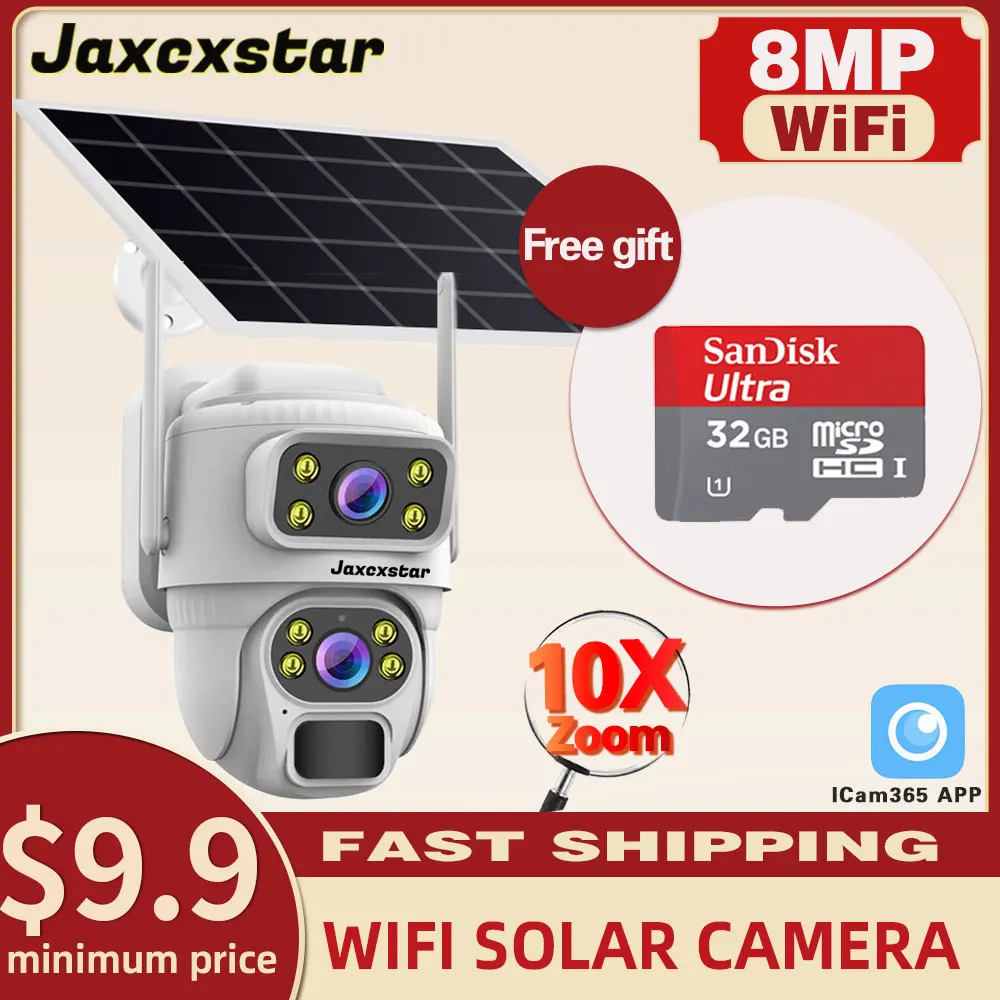 

8MP Solar Wireless Security 10x zoom Camera outdoor Color Night Vision Two Way Audio low power consumption Battery Solar PTZ Cam