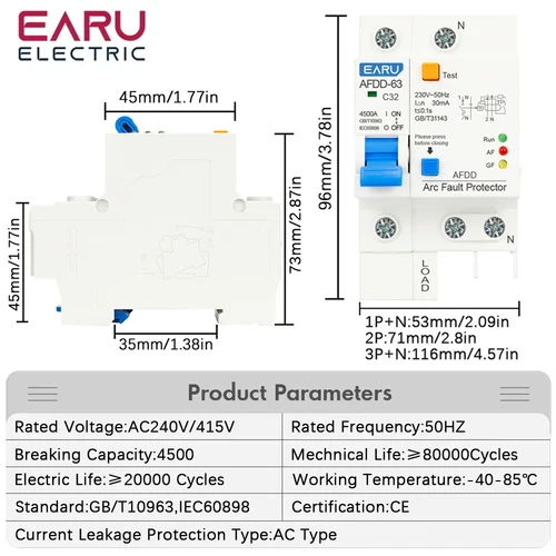 Imagen 2 del producto AFDD Disyuntor de corriente Residual, Protector de arco de falla, interruptor principal con protector de sobretensión, protección contra rayos RCBO MCB SPDP