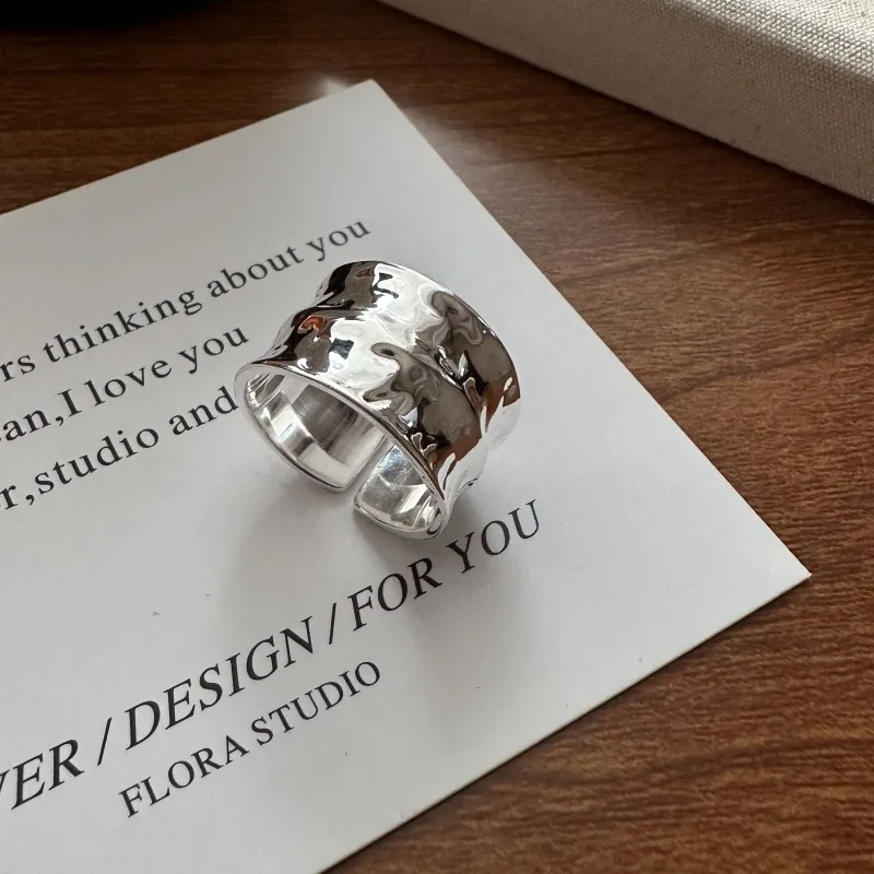 

S925 Sterling Silver Korean Style Fashion Texture Ring Heavy Industry Wide Face Design Gift for Occasions