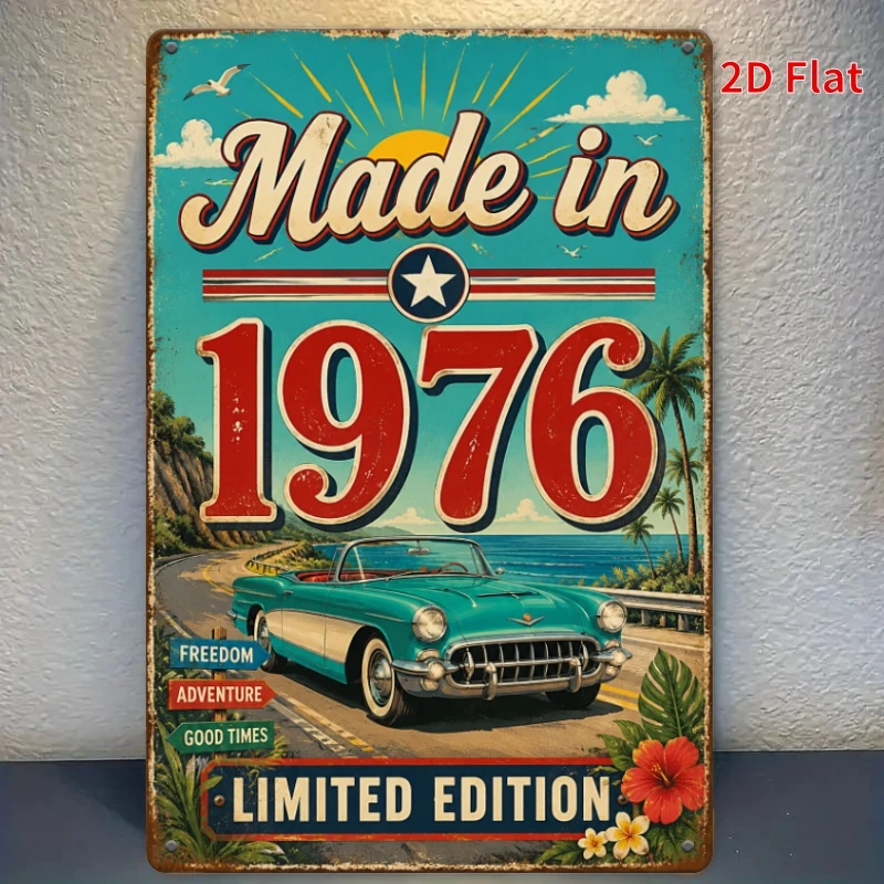 2D Flat - 2D Plane, [2Dflat], 1pc 11.81X7.87inch - Retro 1976 Limited Edition Tin Sign, Classic Nostalgic Car Metal Plate, Suita