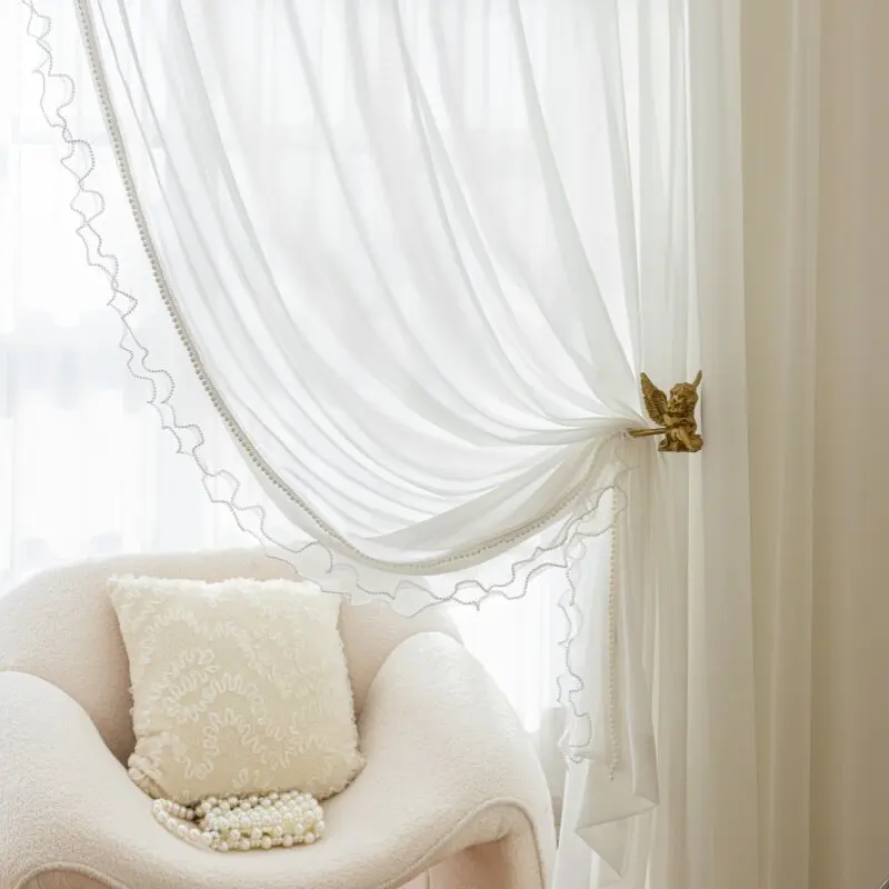 Custom Size New French-style Romantic Lace White Tulle Sheer Curtains for Living Dining Room Bedroom Wedding Window Decor Luxury