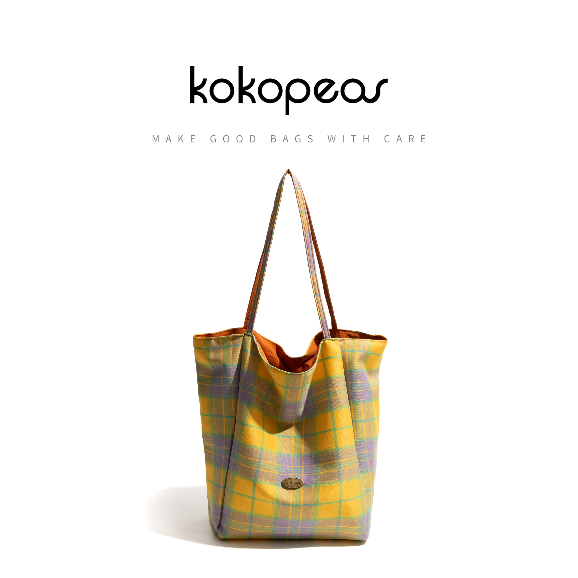 KOKOPEAS Girls Plaid Canvas Tote Bag Fasion Nylon Colorful Large Capacity Shoulder Purse Simple Student Bookbag Shopping Bag