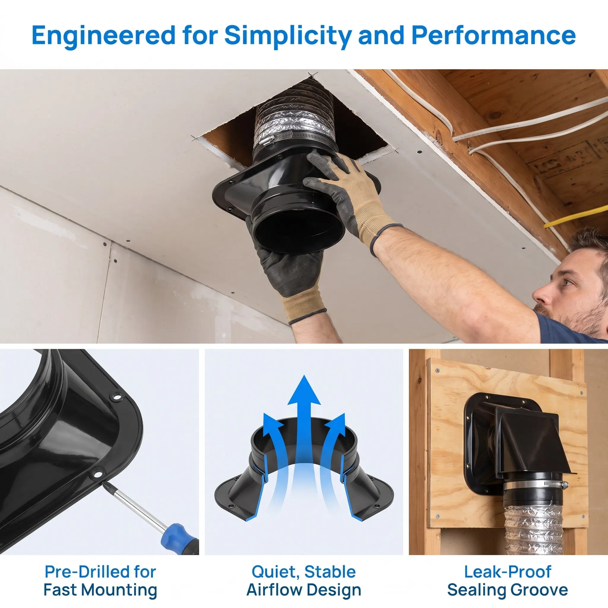 Air Vent Transition Adapter Square to Round 5 Inch Hvac Duct Flange Connector Dryer Vent Wall Plate Square Outlet to Round Duct