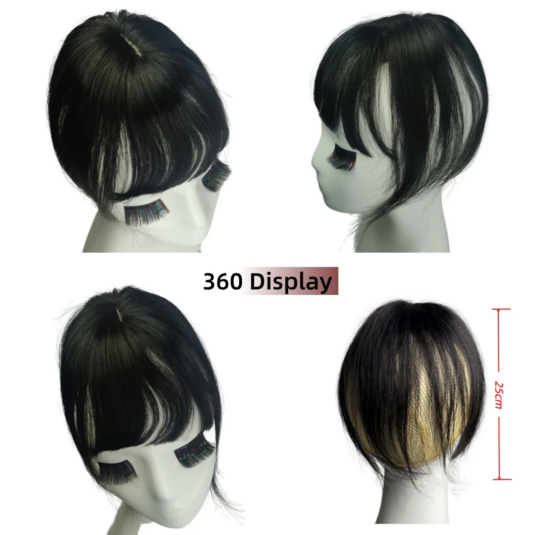 Adorno de cabello humano Natural para mujer con flequillo, pelucas pequeñas invisibles con Clip, perfecto para cubrir extensiones de cabello gris