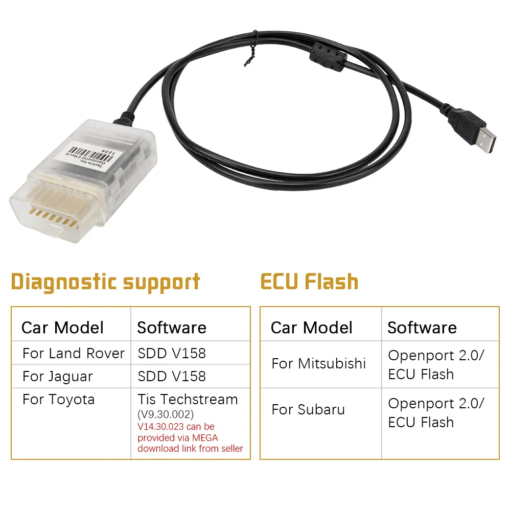 For Toyota Mitsubishi Subaru ECU FLASH Tactrix Openport 2.0 Car Diagnostic Tool ECU Chip Tuning Tool OBD2 OBDII Connector