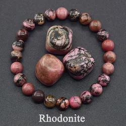 Natural Rhodonite Beaded Bracelets Men Women Energy Stone Beads Stretch Bracelets Yoga Healing Gem Beads Bangle Jewelry Gifts