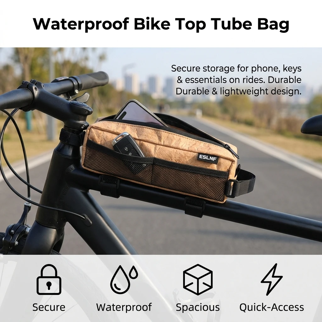 1pc Bike Top Tube Bag High-Density Waterproof Nylon for Cycling Mountain Road Bikes Durable Lightweight