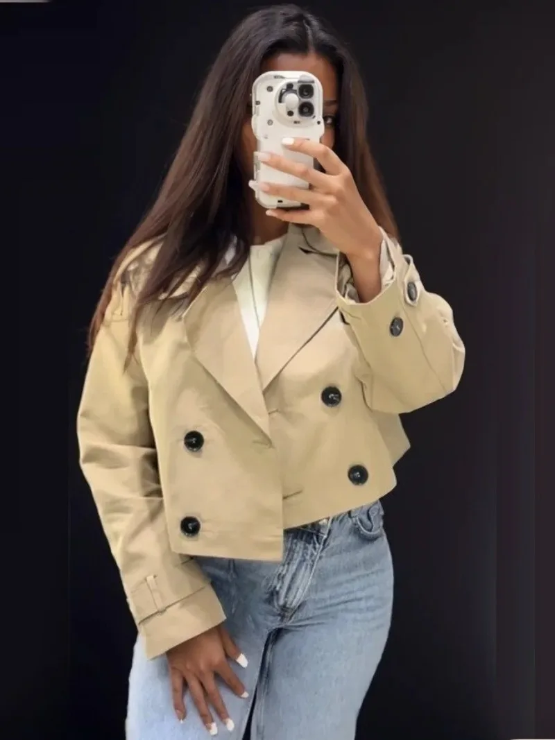 

Autumn Casual button Jackets for Women Coats 2025 New Women's Fashion Simple Double Break Short Coat Female Tops Street