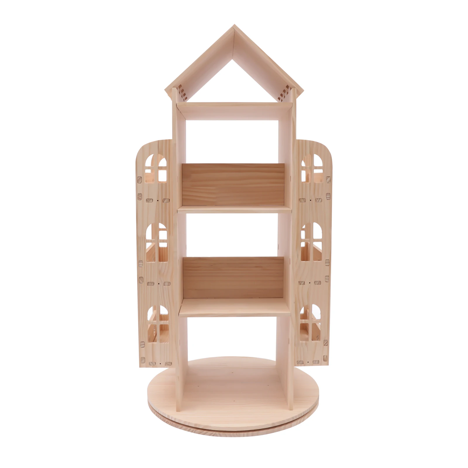 Rotating Bookshelf, 360 Corner Bookshelf for Small Space, 4 Tier Floor Standing Bookcase Storage Rack, Wood Castle Organizer