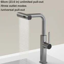 Multi-Function Rinse Rotate Kitchen Faucets Stainless Steel Pull-Out Kitchen Faucet Waterfall Hot and Cold Mixed Water Sink Tap