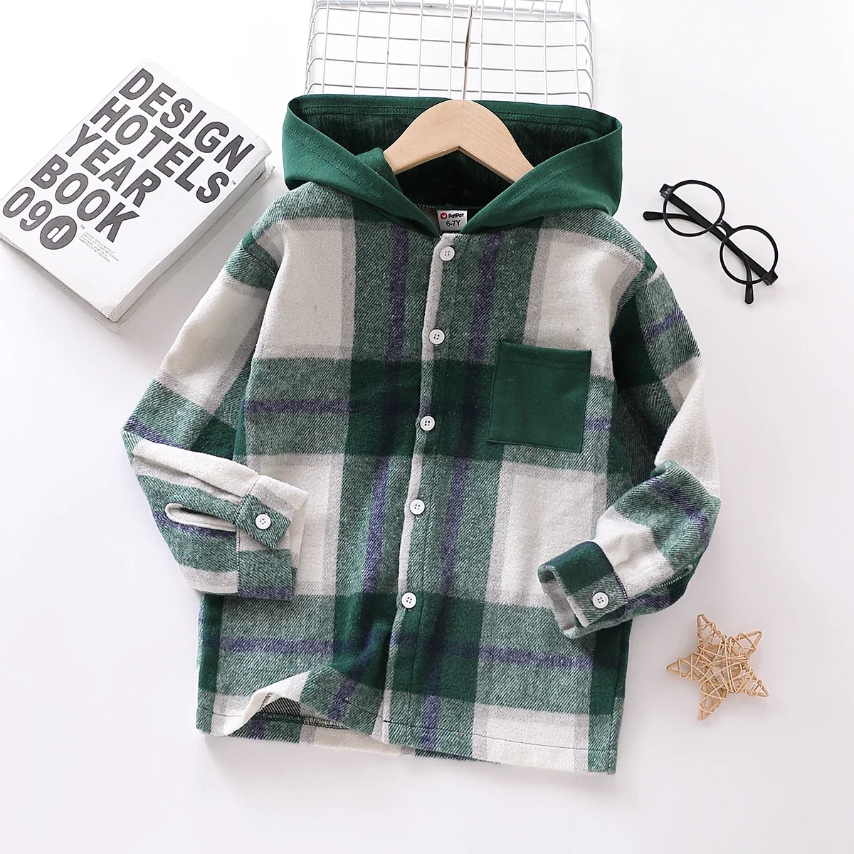 PatPat Kid Boy Plaid Button Up Hoodie Soft Comfortable  Perfect for Outings Daily Wear Basic Style Suitable for Autumn Season