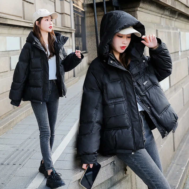 New 22 winter hooded short loose A-line bread jacket cotton jacket small jacket for women