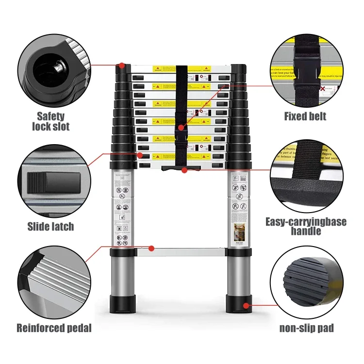 HOMFUL Multi-Purpose Aluminium Extension Ladder Foldable Telescopic Ladder