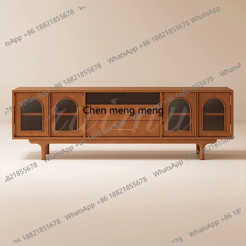 

Solid wood TV cabinet Living room locker French retro style multi-functional glass storage cabinet