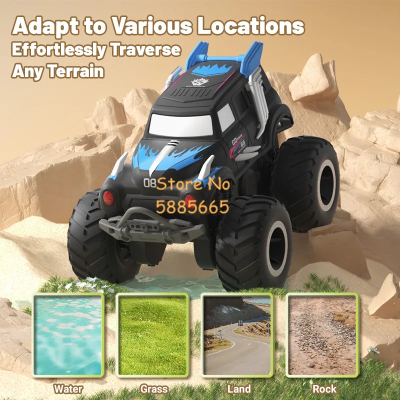 4WD Off Road Water Land Amphibious Stunt Remote Control Car 2.4G Big Wheel 360° Rotate Dual Side Driving RC Car Truck Kids Toy