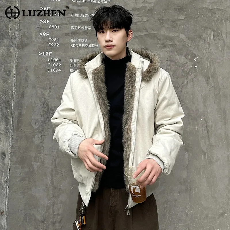 

LUZHEN 2025 Winter New High Quality Imitation Mink Hair Splicing Hooded Parka Jacket Men's Trendy Handsome Padded Clothes JY5037