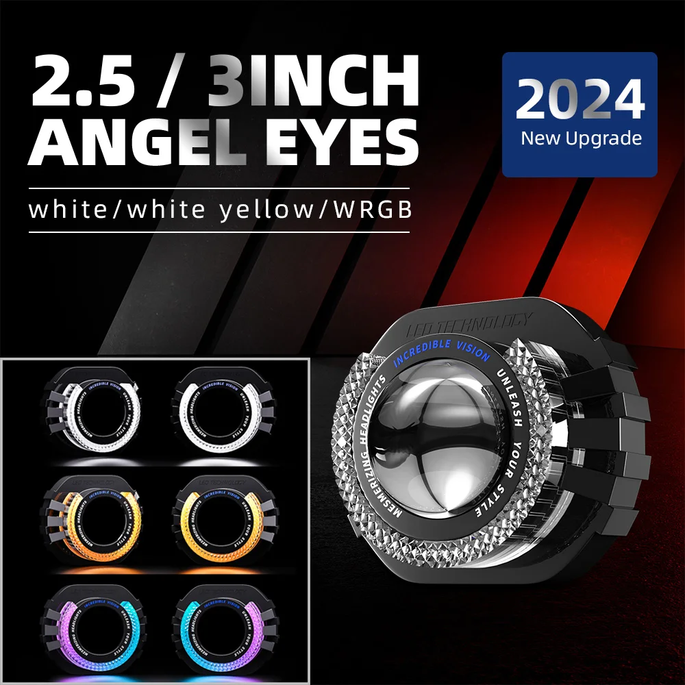 2PCS 2.5/3Inch LED Angel Eyes Shrouds 7D Glory Crystal DRL Covers With Scan Function, Adjust Brightness, Turn Signal,App control