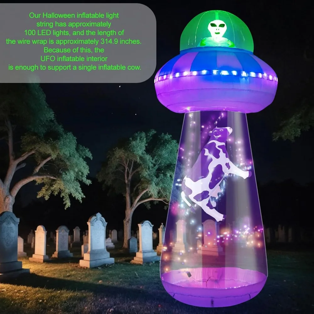 10 FT Halloween Inflatables Outdoor Decorations, Alien Halloween Blow Up Yard Decorations with LED Lights, UFO Inflatable