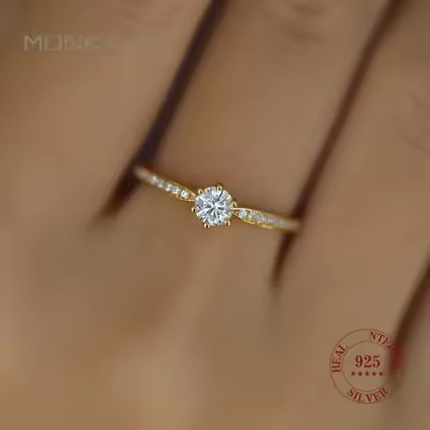 Monkton 925 Sterling Silver Classic Six Claw Zircon Women Rings for Wedding Ring Gold Color Luxury Jewelry Anniversary Gift