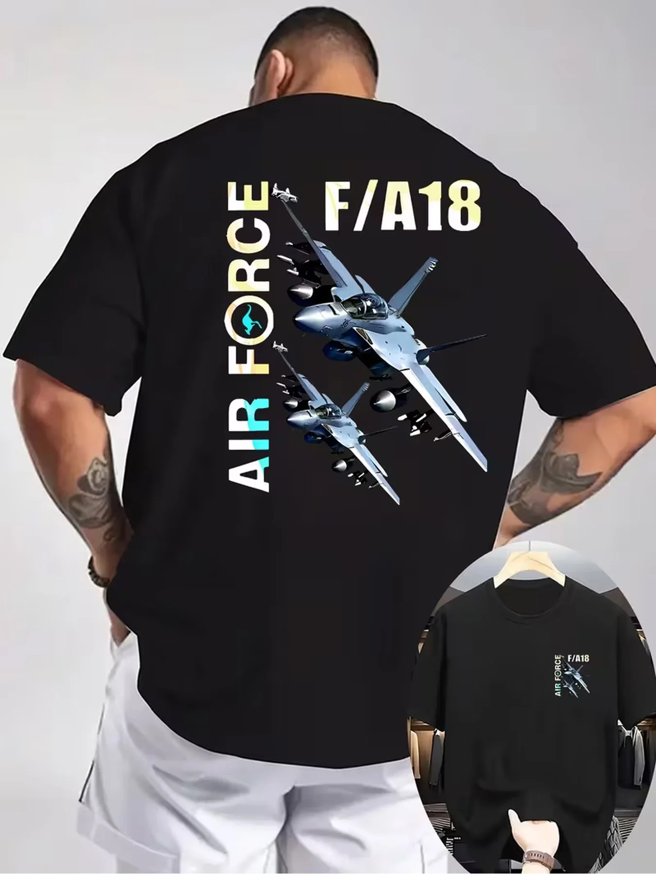 Men'S AIR FORCE F/A18 Fighter Jet Graphic T Shirt  Tee Streetwear Trendy Oversize Vintage Retro Harajuku O-Neck Hip Hop Clothing