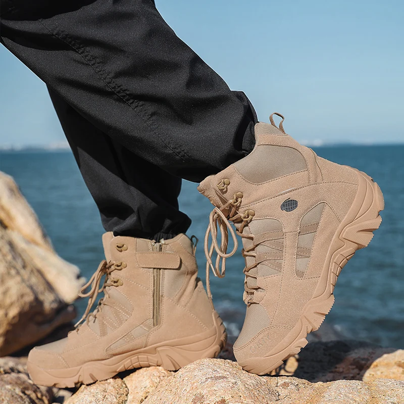 

Мужская походная обувь для мужчин, армейские ботинки для пустыни с высоким берцем, уличные кроссовки, охотничьи рабочие защитные ботинки, короткие ботильоны