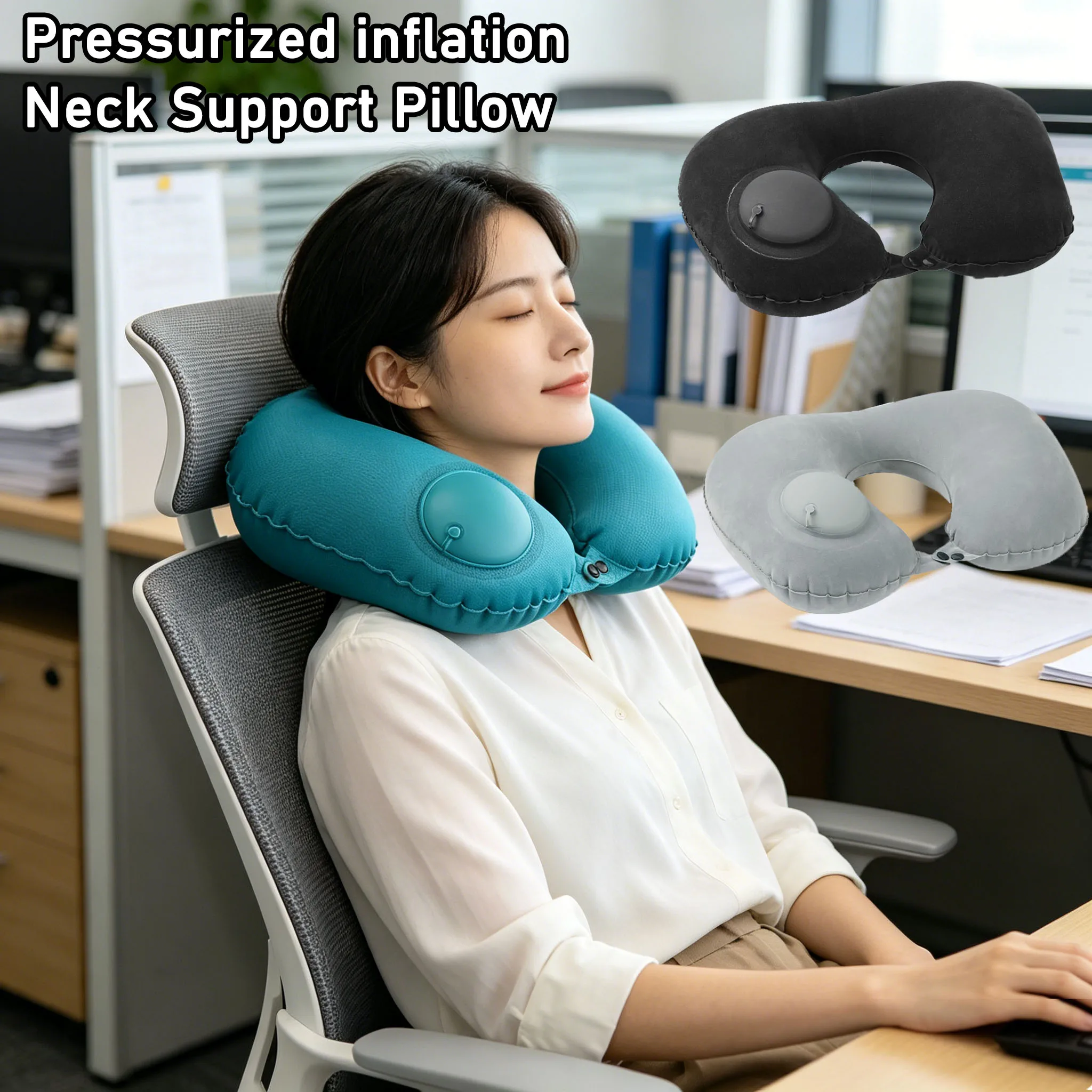 

Inflatable U-Shaped Neck Pillow, Press-to-Inflate Portable Travel Neck Pillow for Airplane Car Office Trip, Compact & Lightweigh