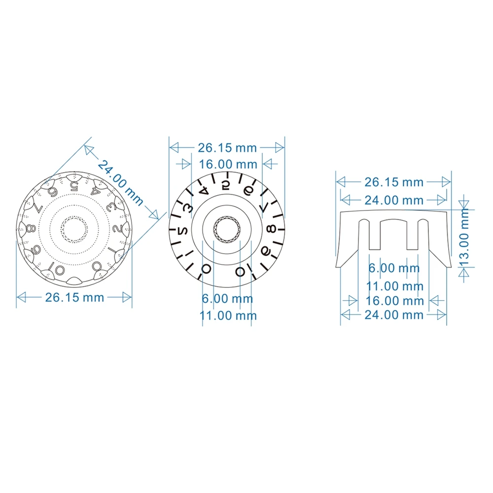 1 Stück Gitarren-Bedienknöpfe, 6 mm (0,24 Zoll) Schafttöpfe, rotierende Lautstärketasten für E-Gitarre oder Präzisionsbass – Detail 17