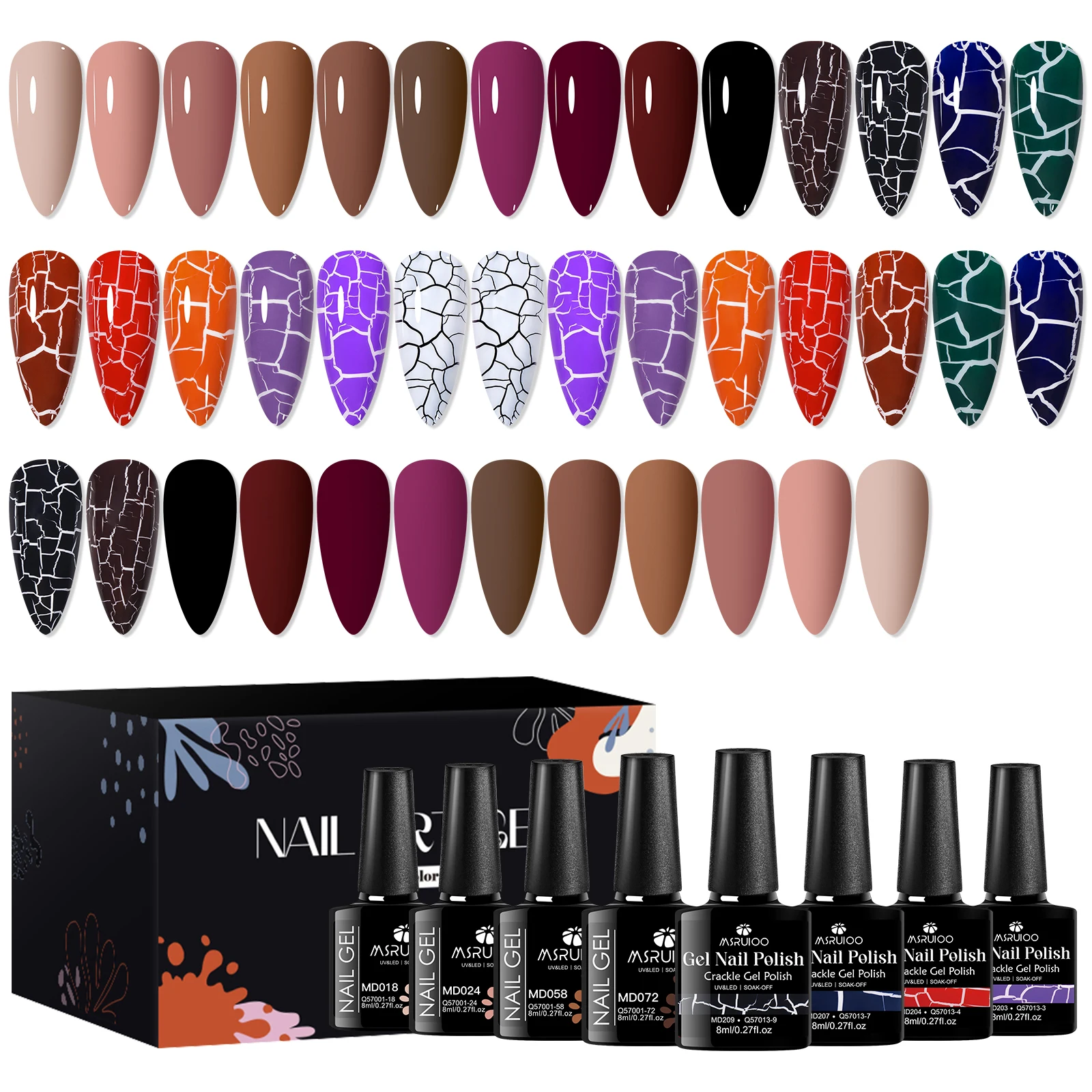 

20 Colors Nail Gel Polish Kit HEMA TPO Free Coffee Colors & Crackle Nail Art for DIY Manicure Home Salon UV LED Semi Permanent