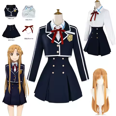 Asuna Cosplay Anime Yuuki Asuna Costume Yuki Asuna Coat Shirt Short Skirt Carnival Halloween Comic Animation Party Clothing Wig