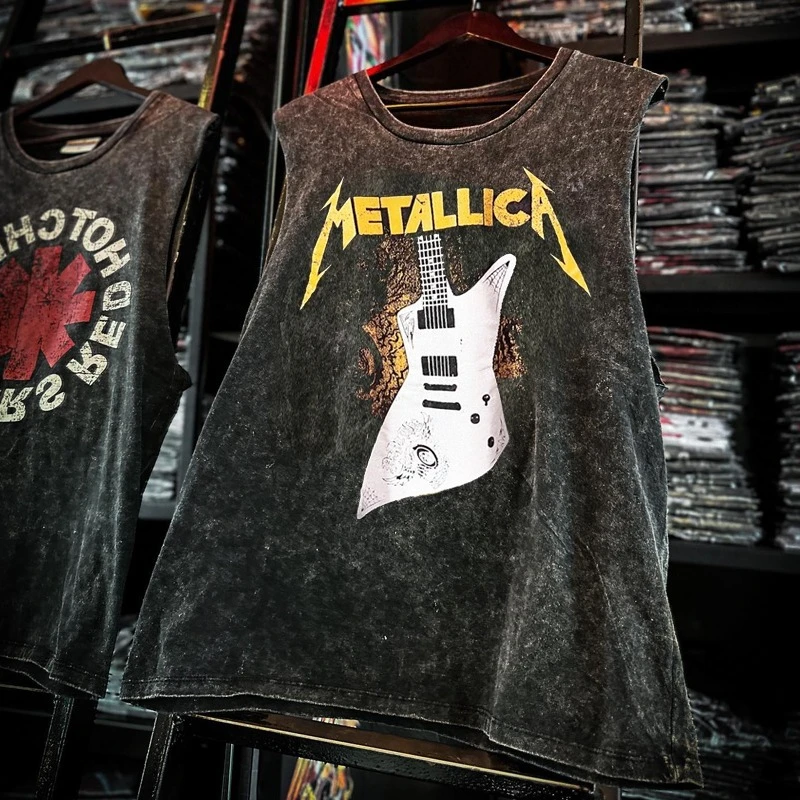 American Rock Band-Chaleco deportivo lavado Vintage para hombre, camiseta sin mangas de algodón, ropa de gimnasio de Hip-hop, camiseta sin mangas de verano 2025