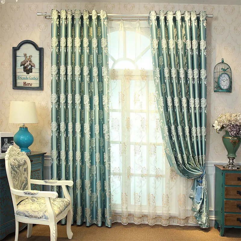 European Luxury Curtains for Living Room Bedroom Gold Jacquard Embroidered Curtain Tulle Windows Home Decor Blackout Custom Size
