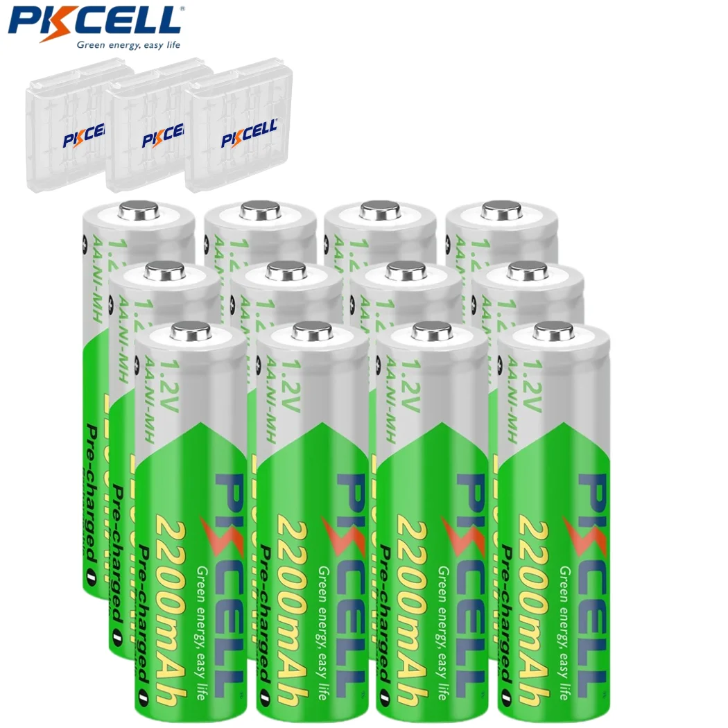 PKCELL 12PCS AA Rechargeable Batteries High-Capacity 2200mAh 1.2V NiMH Batteria Low Self Discharge Pre-Charge Double AA Battery