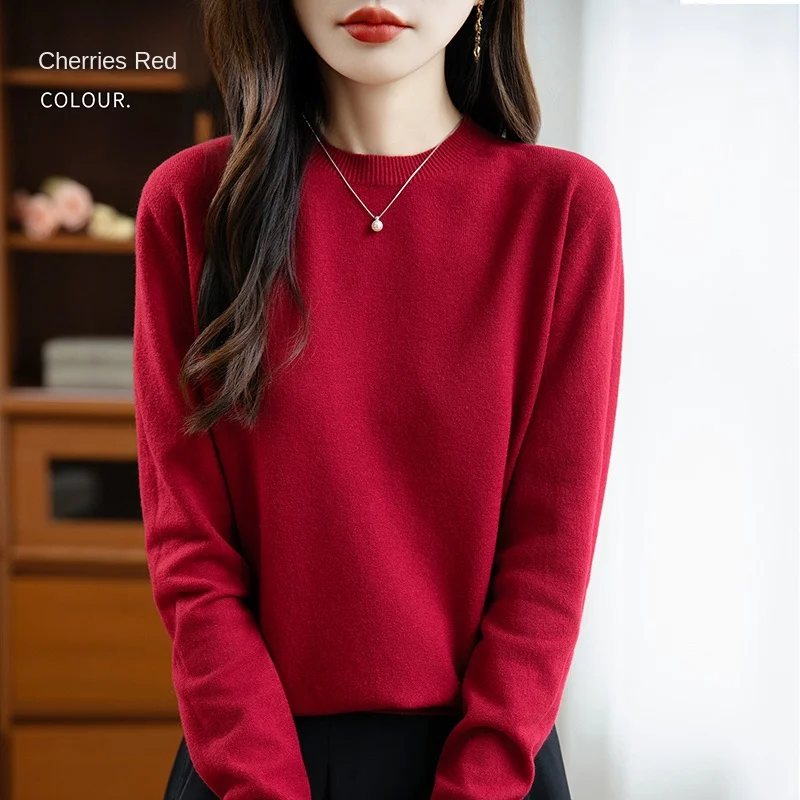 

2025 женские 22 цвета с круглым вырезом, осень-зима, базовые 100% бархатные теплые повседневные джемперы с круглым вырезом, корейские модные весенние трикотажные топы ﻿