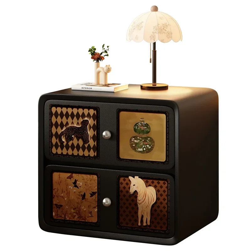 

cream wind solid wood bedside table light luxury high sense creative free installation bedside storage cabinet