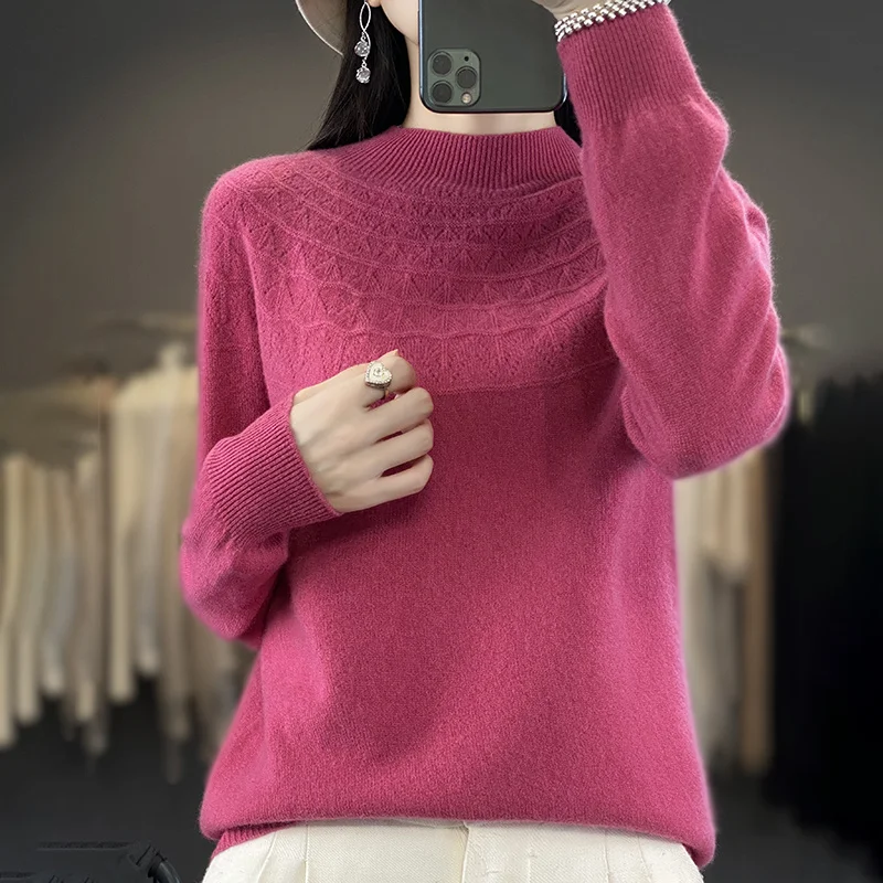 100% Pure Woolen Sweater Women's New Autumn and Winter Knitted Cashmere Sweater Crewneck Base Shirt all Loose and Thin Fashion