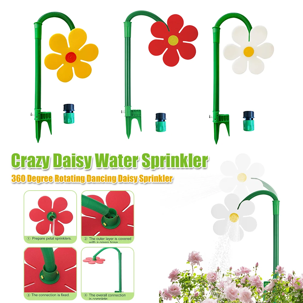 41.73'' Plastic Kids Daisy Sprinkler Wide Coverage 360 Degree Rotating Dancing Daisy Sprinkler Dual-Pin Design Easy To Install view 2