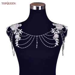 TOPQUEEN SG10 Crystal Bling Beaded Bridal  Beading Lace Wedding Shawl Jacket Bolero Wrap Bride Coat Cape Boleros Party Shrug