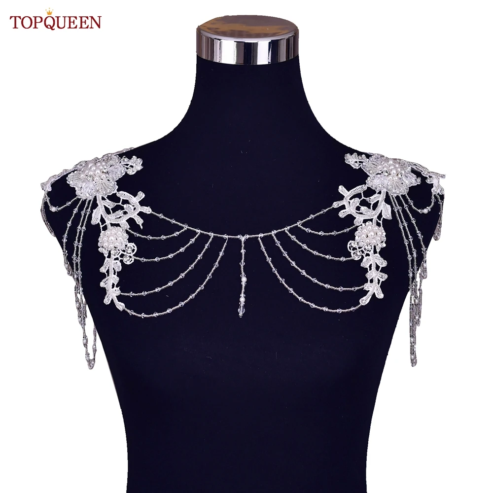 TOPQUEEN SG10 kryształowy świecący zroszony ślubny koronki z koralikami ślubny szal kurtka Bolero Wrap Bride płaszcz Cape Boleros Party wzruszając ramionami