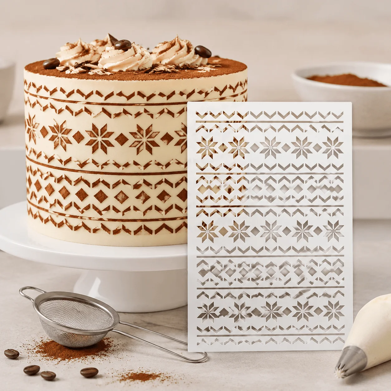 Christmas Snowflake Geometric Cake Stencil Food Grade PET Hollow Template Cookie Fondant Baking Decor