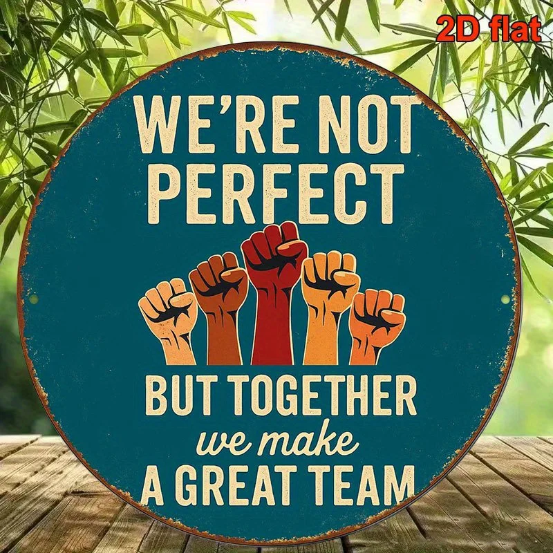 Retro Teamwork Motivation 2D Wooden Discs Furniture Hanging Wall Decor Coffee Shop Office Decor Creative Art Gifts DIY-friendly