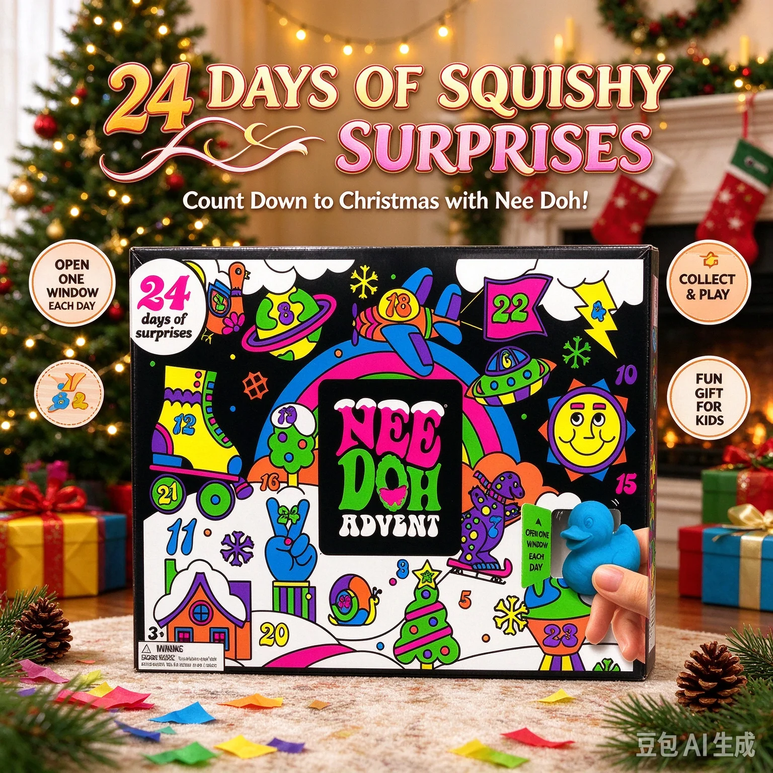 Arrival Calendar NeeDoh 2026, Children's Gift, 24 Days, 3D PVC Doll, 2026 Christmas Countdown, New Year Surprise Gift