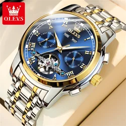 Original OLEVS Automatic Watch for Men Date Calendar Skeleton Hollow Stainless Steel Business Wristwatch Men Mechanical Watch