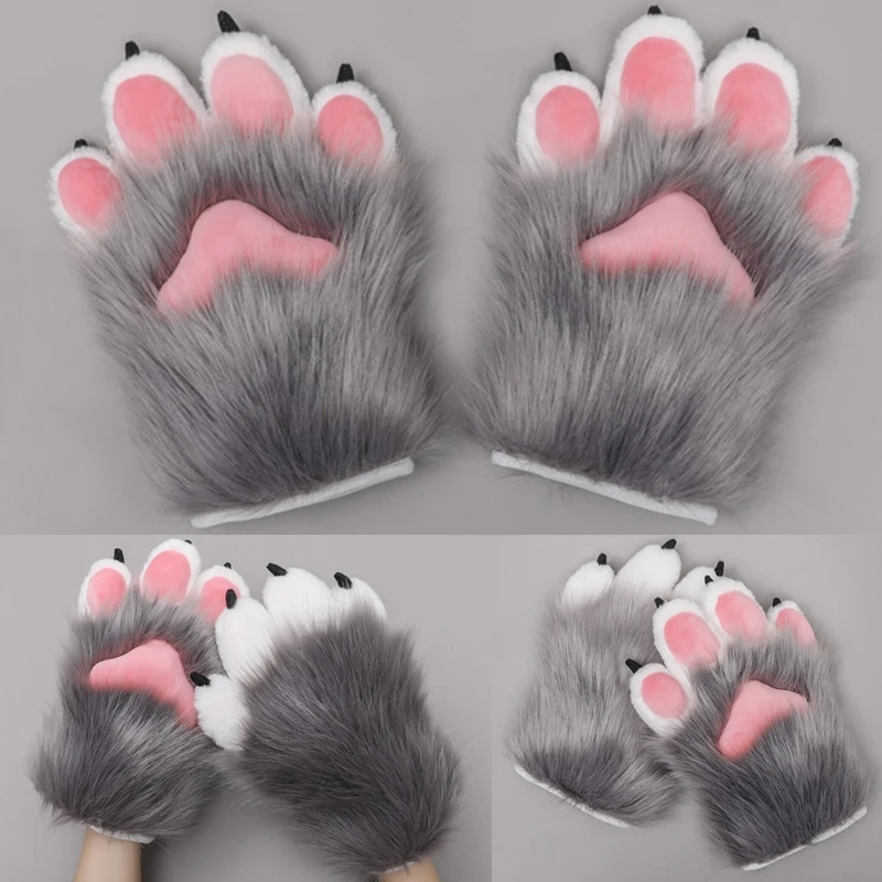 Claw Mittens Plush Animal Paw Gloves Winter Cartoon Full Finger Mittens Halloween Cosplay Costume Accessories