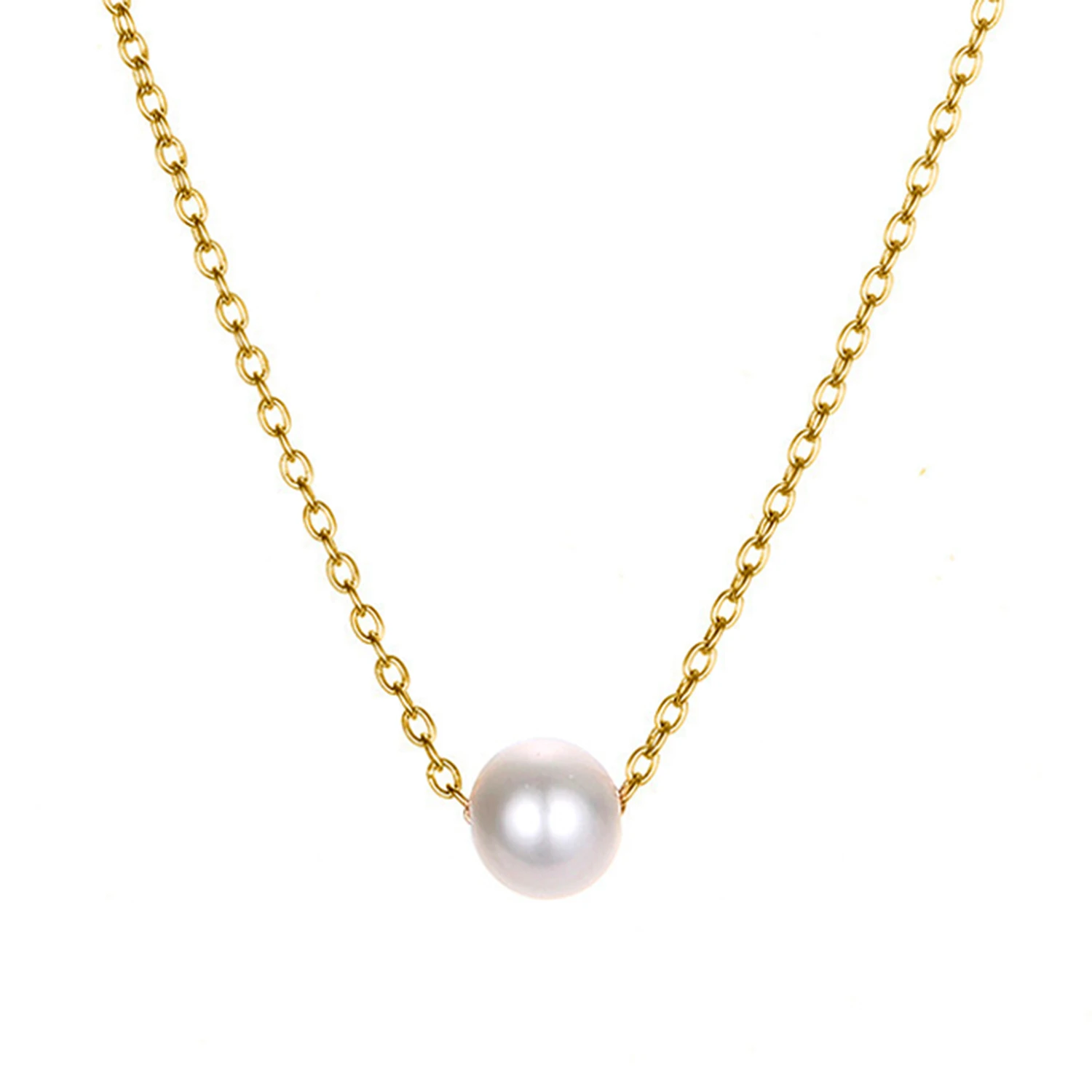 

8-9mm Single Passepartout Freshwater Pearl Necklace Plated 14K Gold Simple Ladies Daily Jewelry Gift