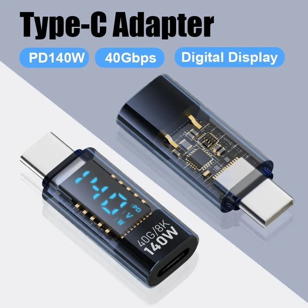 PD 140W USB-C Adapter 8K 60HZ Digital LED Display Power Meter Tester 40Gbps Aluminium Alloy Type-C Extension Connector