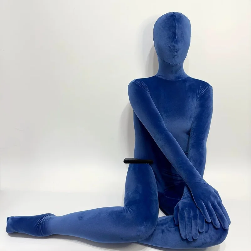 Matte Velvet Solid Color Full Finger Zentai Bodysuit Soft Separate Velvet Headgear Cosplay Party Tight Jumpsuit For Men Women