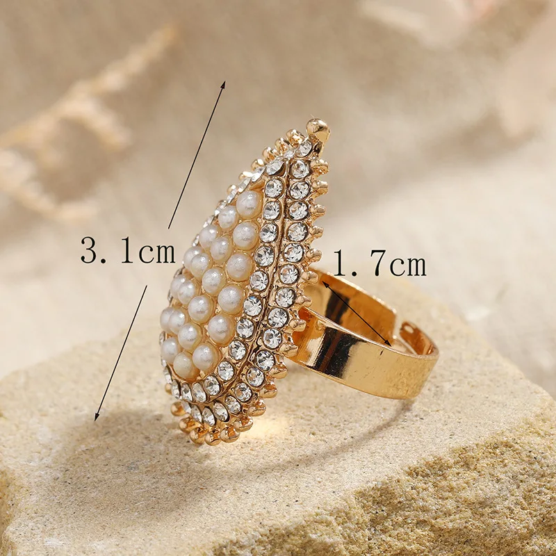 Anillo de gota de agua de cristal de perla Retro elegante para mujeres y niñas, anillo de boda de circón de Color dorado de lujo, regalo de fiesta, nuevo