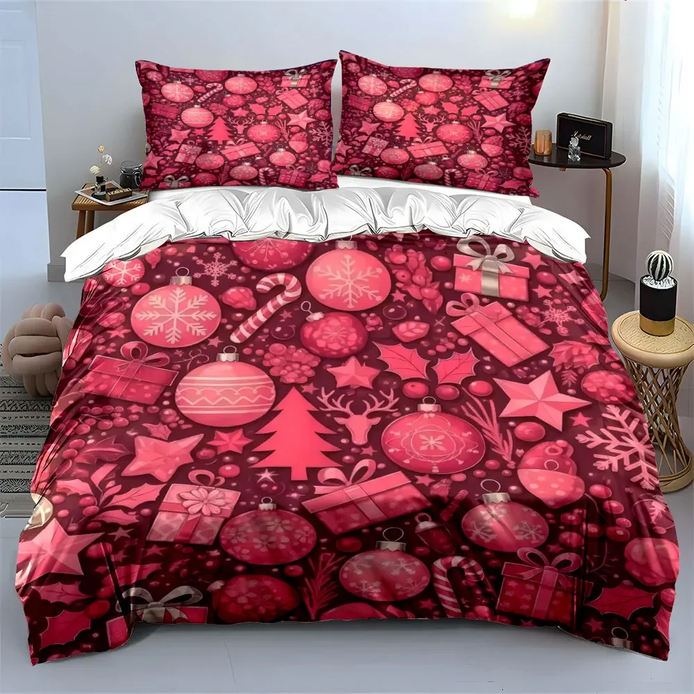 Christmas Ornament Set Decoration Accessories Bedding Set with 1 Duvet Cover 2 Pillowcases Single Double King Queen, Gift