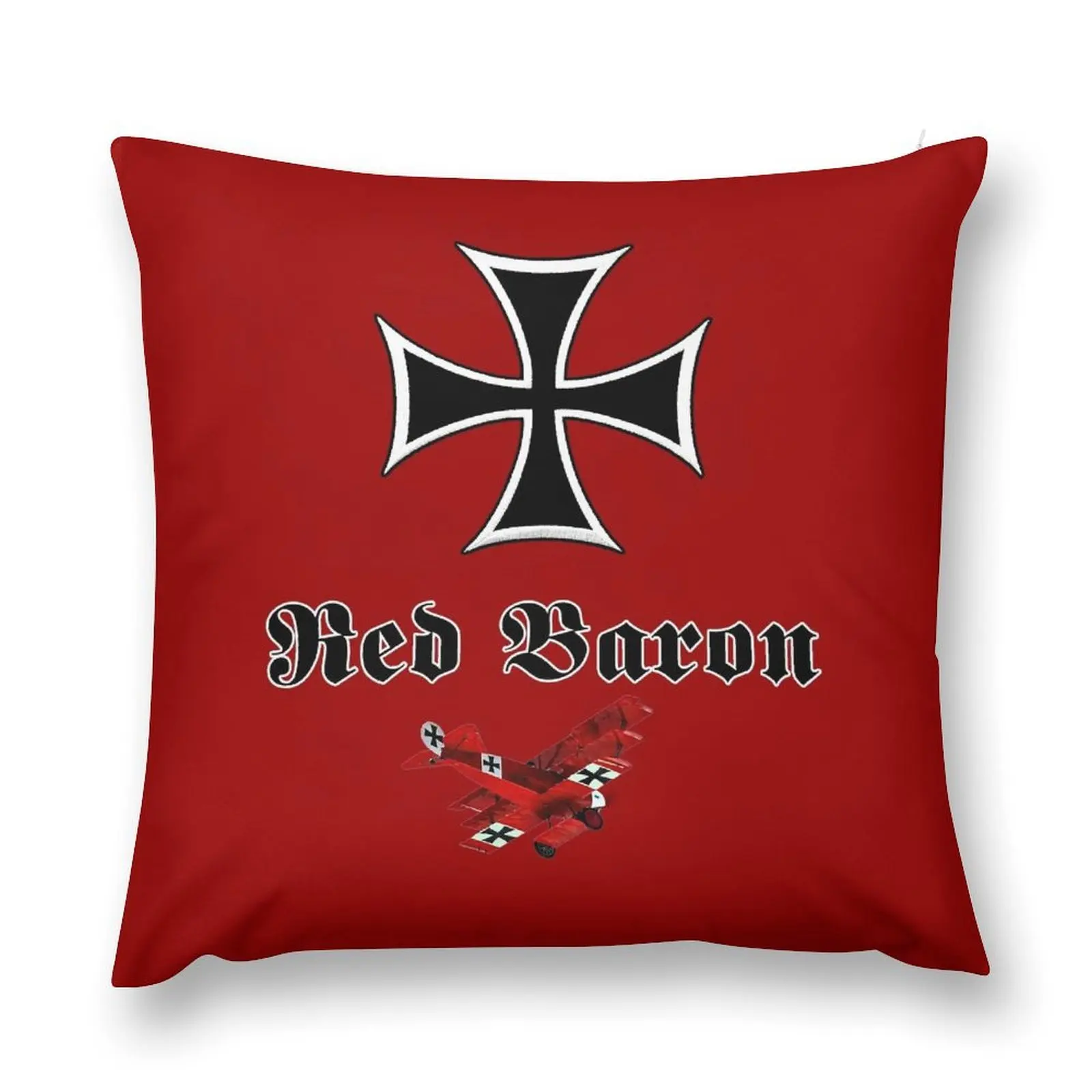 Manfred von Richthofen, The Red Baron and his Fokker Dr.1 on red background. Throw Pillow pillowcases for sofa cushions pillow