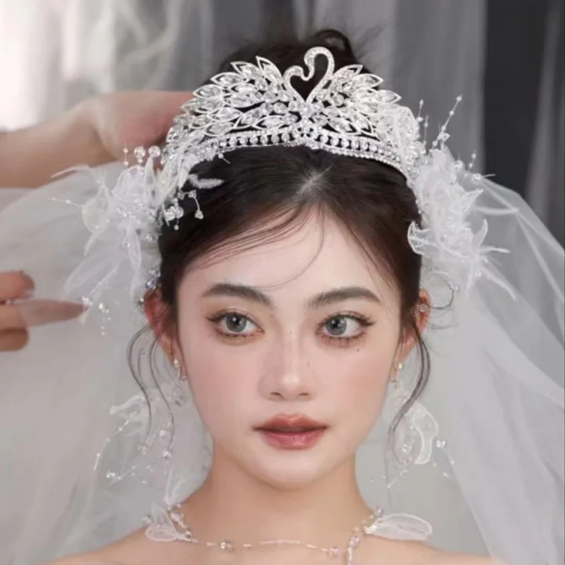 New Luxury Wedding Hair Tiara Crystal Bridal Swan Crown Silver Color Diadem Women Hair Accessories Headpieces Jewelry Headwear